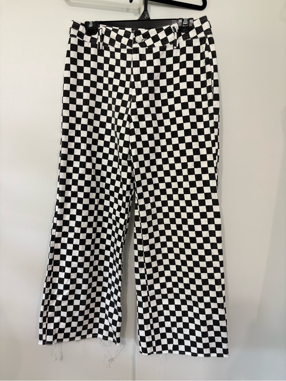 BiBi women’s size medium Black and White Checkered High Waist Wide-Leg Jeans
